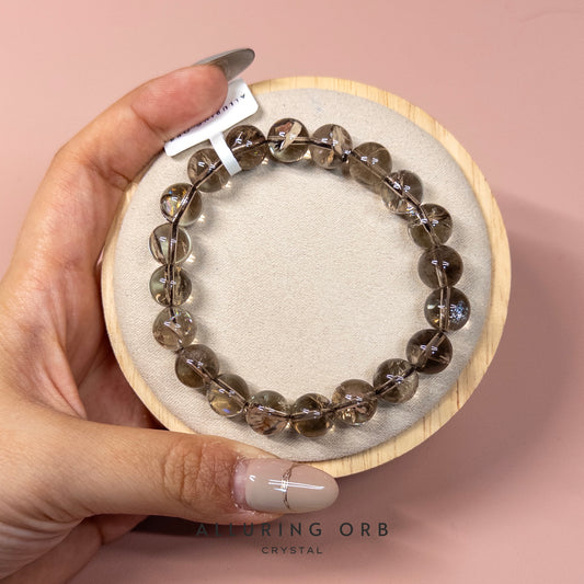 Smoky Quartz Azeztulite Crystal Bracelet 茶阿赛(茶晶爆花晶)