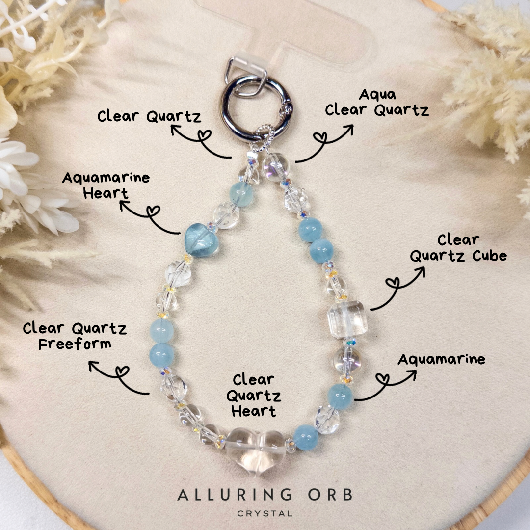 Clear Quartz + Aquamarine Phone Chain