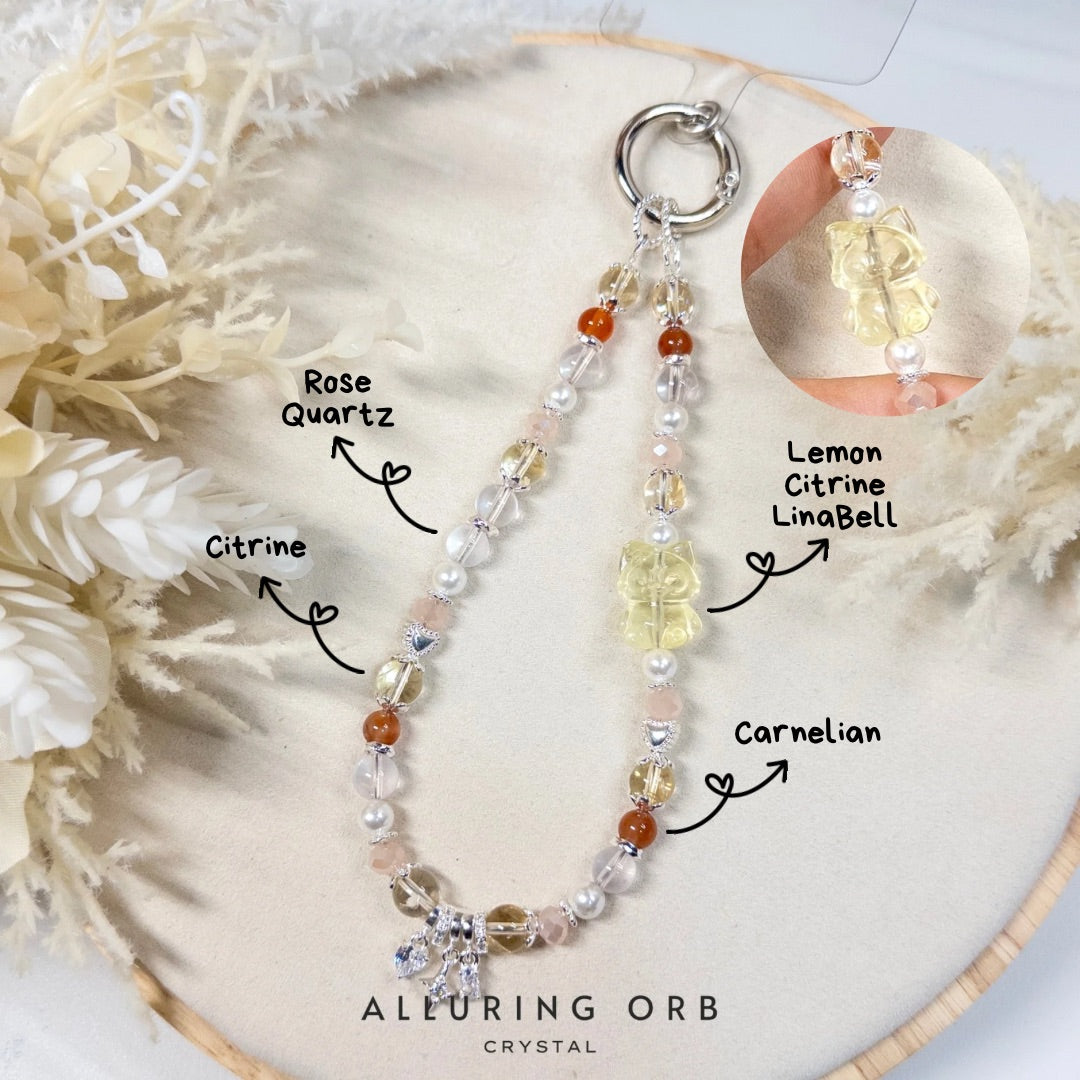 Rose Quartz + Citrine + Carnelian + Lemon Citrine LinaBell Phone Chain